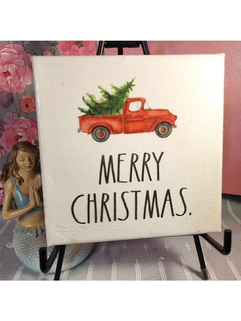 DECOUPAGE CANVAS PRINTS MERRY CHRISTMAS RED TRUCK